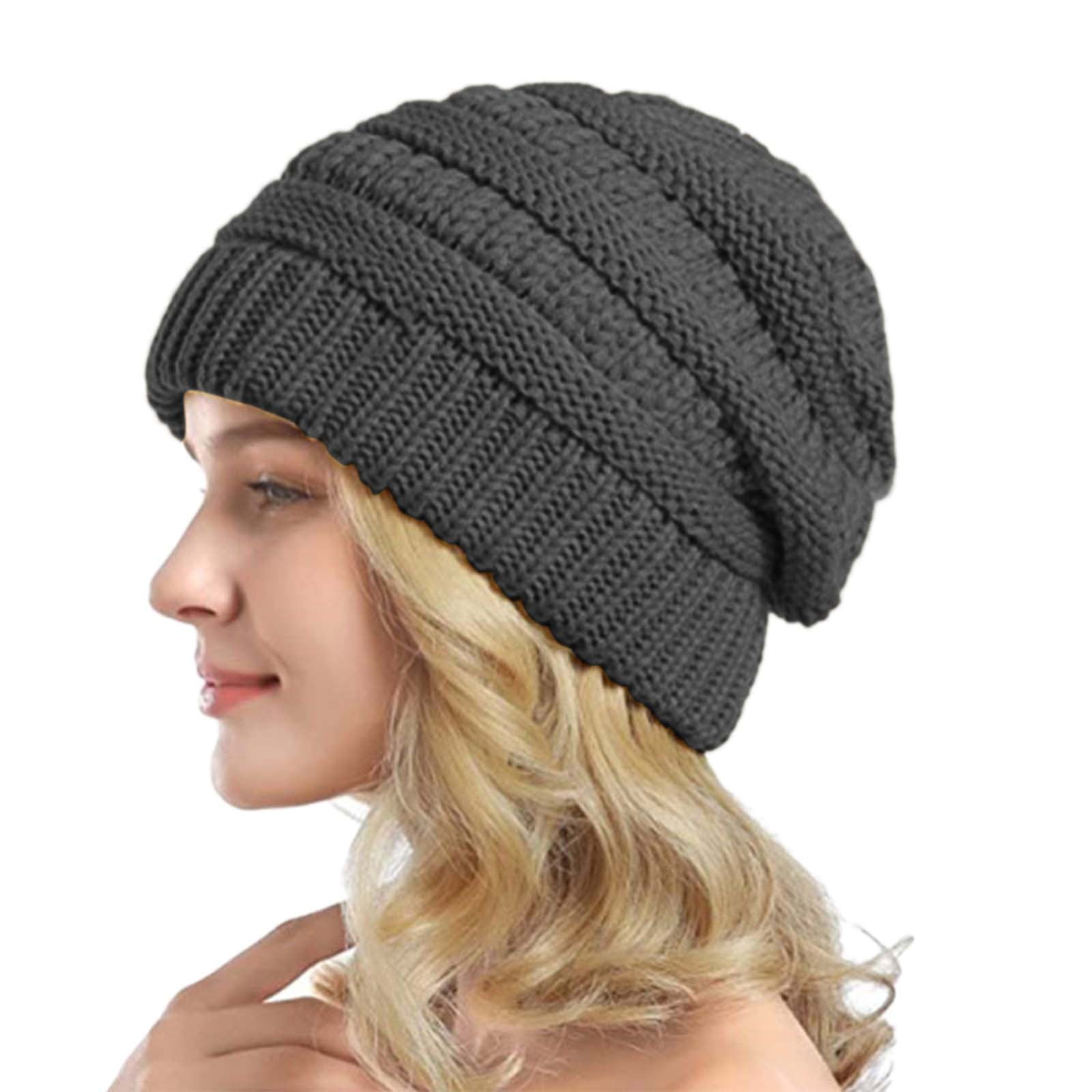 GZWYHT Beanies Beanie Hats Most Popular Custom Brand Winter Thick Warm Wool Hair Cuffed Chunky Knitting Hat Women Winter Hats Hats for Women Black