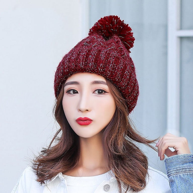 Women’s Wine Red Winter Fleece-Lined Chunky Knit Beanie Snow Hat Cap Winter Hats for Women Fleece Lined Beanie Knit Chunky Womens  main image 2
