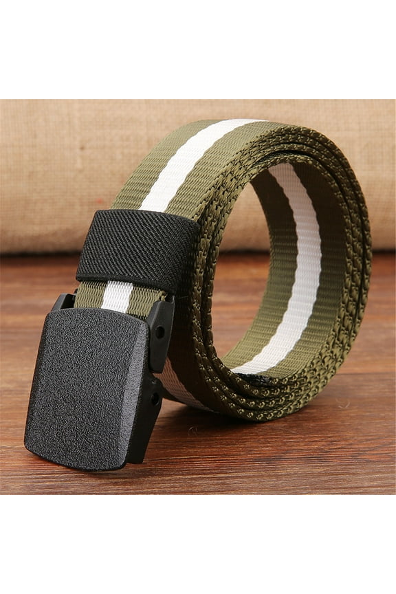Belt Men,Western Belts Mens Buckle Long Canvas Nylon Waist Web Belt Metal-free Security Check Belt Leather Belt,Work Belt,Waist Belt Green