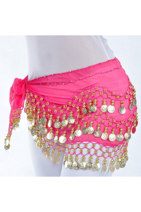 Belts for Women,Western Belts Chiffon Belly Dance Hip Scarf Wrap Belt Tribal Sash Skirt Silver 128 Coins Leather Belt,Work Belt,Womens Belt Hot Pink