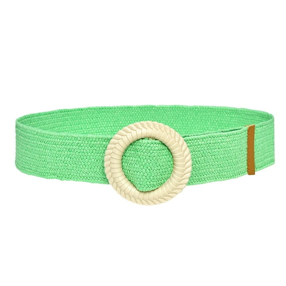 GZWYHT Belts for Women,Western Belts Women Solid Woven Elastic Casual Summer Belt Stretch Skinny Belt With Wooden Buckle Work Belt,Womens Belt,Waist Belt Green