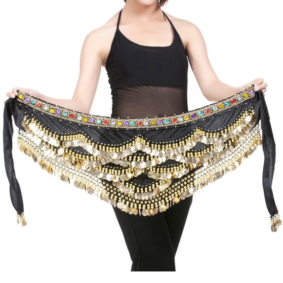 GZWYHT Belts for Women,Western Belts Belly Dance Hip Scarf Gold Coins Belly Dance Costume Skirt Wrap Belt Chain Belt,Waist Chain,Work Belt Black