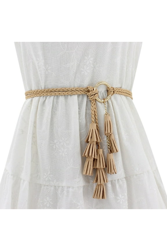 Belts for Women,Western Belts Women Casual Knotted Braided Belt Fringe Waist Cord Belt Work Belt,Womens Belt,Waist Belt Khaki
