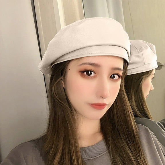 GZWYHT Beret Hats,French Style Beanie Hats Women Beret Hat Faux Leather Beret French Beret Artist Beret Cap Flat Cap,Visor Beret Beige