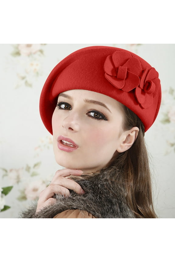Beret Hats,French Style Beanie Hats Wool Elegant Women Beret Beanie Warm Pillbox Hat Cap Flat Cap,Visor Beret Red