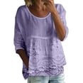 thumbnail image 1 of GZWYHT Boho Floral Tops，Loose Pleated Printed T Shirts Shirts Plus Size 3/4 Sleeve Tunic Top Women's Summer Graphic T-Shirts Cute Casual Retro Casual 3/4 Sleeve Gauze Purple XL, 1 of 9