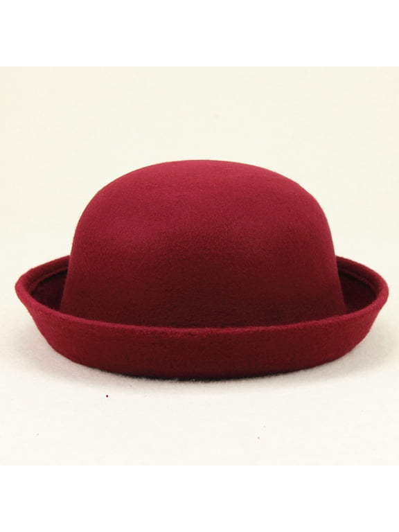 Bucket Hats,Fascinators Hats Elegant Adults Solid Hat Roll Up Brim Panama Bowler Hat Bucket Hat Mens Womens Classic Wool Round Bowler Hats Cap Sun Hats,Wide Brim Hats Wine