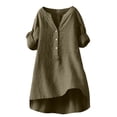 thumbnail image 1 of GZWYHT Button Down Shirts For Women，Lightweight Summer Tops Gauze Tops Blouse Tops Cotton Linen Shirts For Women Linen Blend Tops Cotton Tunic Tops For Women Green 5XL, 1 of 3