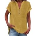 thumbnail image 1 of GZWYHT Button Down Shirts For Women，Roll Up Short Sleeve Tops Vintage Vacation Tees Cotton Linen Tops For Women Linen Blouse Breathable Casual Tops For Women Gold 5XL, 1 of 8