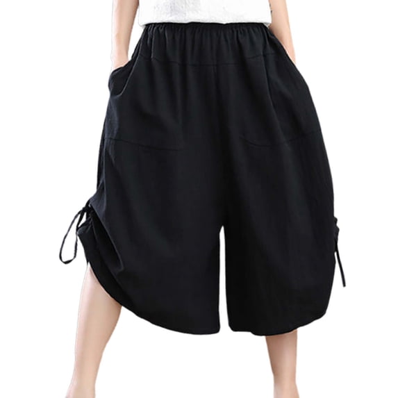 GZWYHT Capri Pants,Summer Pants,Plus Size Women's Pants Summer Loose Wide Leg Pants Elastic Waist Ladies Culottes Capri Pants Chiffon Pants,High Waisted Pants,Pants for Women,Palazzo Pants,Black,3XL