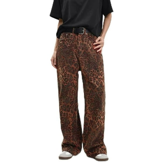 GZWYHT Cargo Pants Women,Jeans for Women,Leopard Jeans For Women & Men Denim Pant Oversize Leg Large Trousers Street Wear Hip Hop Vintage Coton Pant,Work Pants,Baggy Jeans,Cargo Sweatpants,Brown,M
