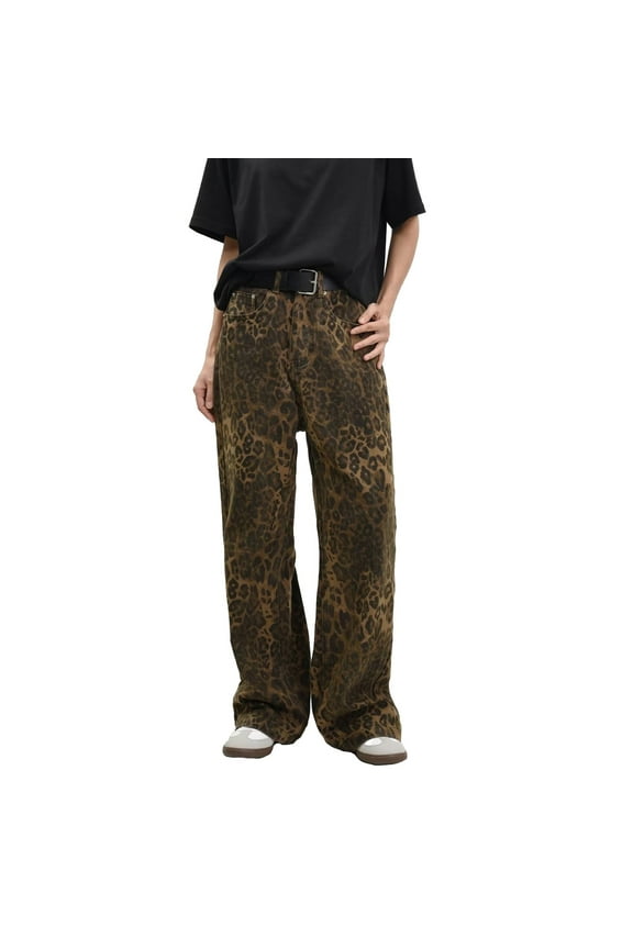Cargo Pants Women,Jeans for Women,Leopard Jeans For Women & Men Denim Pant Oversize Leg Large Trousers Street Wear Hip Hop Vintage Coton Pant,Work Pants,Baggy Jeans,Cargo Sweatpants,Khaki,L