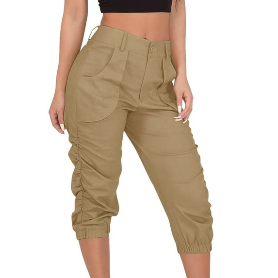 GZWYHT Cargo Pants Women,Work Pants,Cargo Trousers Cargo Pants With Pocket Jogging Bottoms Summer Trousers Leisure Trousers Paperbag Work Trousers,Summer Pants,Pants for Women,Palazzo Pants,Khaki,XXL