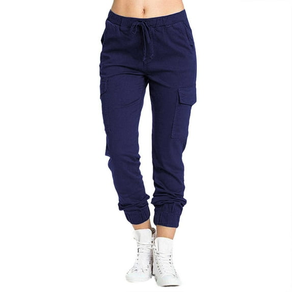 GZWYHT Cargo Pants Women,Work Pants,Ladies Multi Pocket Cargo Casual Pants Elastic Waist Corset Rope Pants,Pants for Women,Palazzo Pants,Cargo Sweatpants,Navy,M
