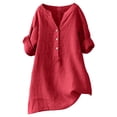 thumbnail image 1 of GZWYHT Cotton Gauze Tops For Women，Stand Collar Cowl Neck Tops for Women Medium Sleeve Casual Oversized Tshirts for Women Long Sleeve Shirts for Women Linen Shirts Red 4XL, 1 of 5