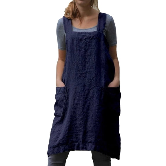 GZWYHT Cotton Linen Apron for women,Cross Back Apron Pinafore Dress For Baking Cooking Gardening Work,Green L