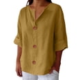 thumbnail image 1 of GZWYHT Cotton Linen Shirts For Women，Boho Beach Gauze Blouses Cozy Loose Fit Basic T-Shirts Loose Vacation Beach Solid Blouses Tunic V Neck 3/4 Sleeve Tops, 1 of 9