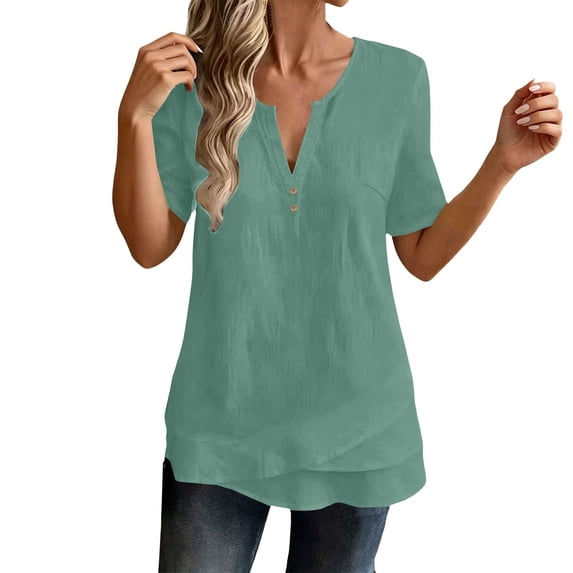 GZWYHT Cotton Linen Shirts for Women Boho Linen Tops Beach Vacation Blouses Tunic Blouses for Women Tunic Tops Women's Linen Tunic Tops Linen Blouses for Women Green L