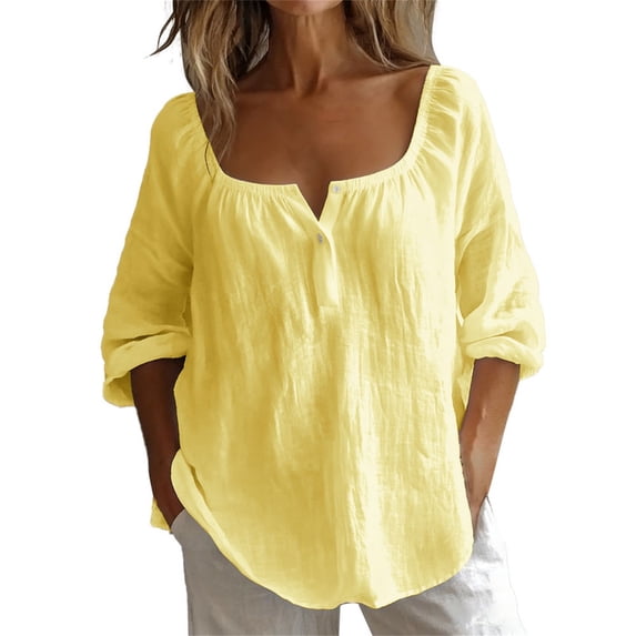 GZWYHT Cotton Linen Shirts For Women,Womens Boho Tops Lightweight Summer Tops Plus Size Tops Linen Summer Tops Womens Gauze Tops And Blouses Peasant Tops For Women Yellow M