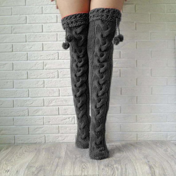 GZWYHT Crew Socks,Fuzzy Socks Autumn Winter Solid Knitted Warm Long Knee Cap Socks With Plush Knee High Stockings,Dress Socks,Slouch Socks Black