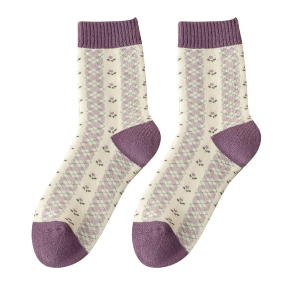 GZWYHT Crew Socks,Fuzzy Socks Purple Thick Socks Women Middle Tube Socks Autumn And Winter Plus Velvet Thick Warm Cotton Towel Socks Knee High Stockings,Dress Socks,Slouch Socks E
