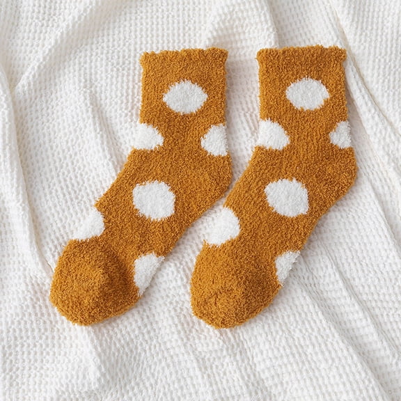 GZWYHT Crew Socks,Fuzzy Socks Women Coral Fleece Socks Women Autumn And Winter Tube Socks Sleep Socks Cute Home Polka Dot Thick Stockings Knee High Stockings,Dress Socks,Slouch Socks Yellow