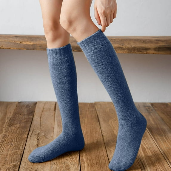 GZWYHT Crew Socks,Fuzzy Socks Woolen Calf Socks Womens Autumn And Winter Stockings With Extra Thick Wool Ring For Warmth And Knee Knee High Stockings,Wool Socks,Dress Socks Blue