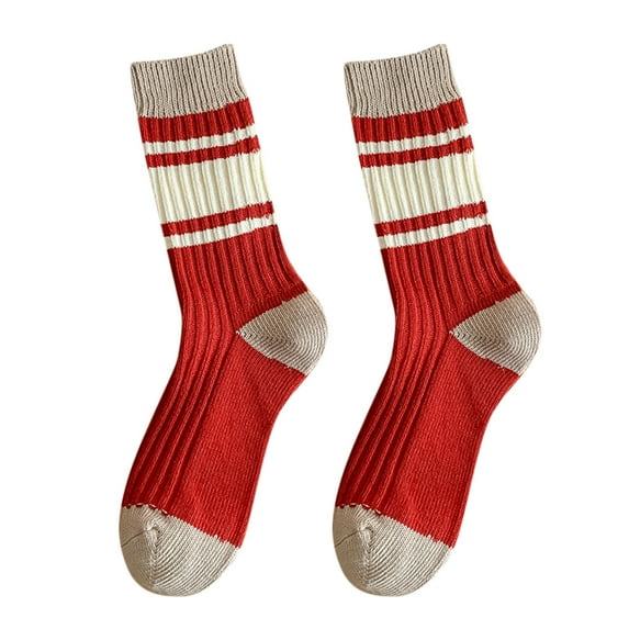 GZWYHT Crew Socks,Knee High Stockings Red Socks Women Autumn And Winter Cotton Thick Line Socks Striped All Warm Pile Stockings Dress Socks,Slouch Socks,Cotton Socks C