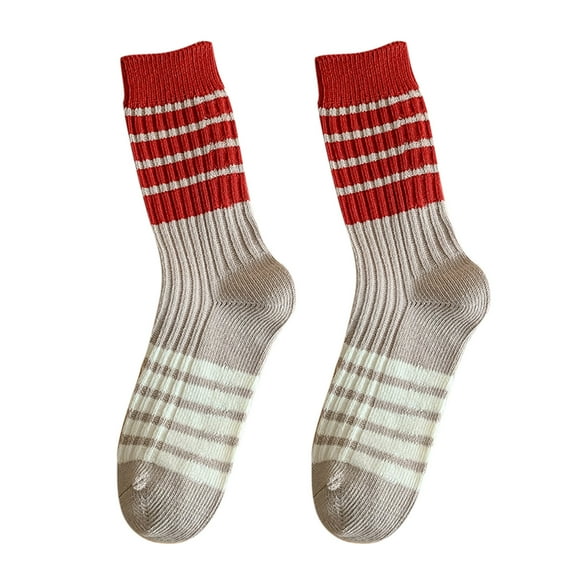 GZWYHT Crew Socks,Knee High Stockings Red Socks Women Autumn And Winter Cotton Thick Line Socks Striped All Warm Pile Stockings Dress Socks,Slouch Socks,Cotton Socks A