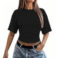 thumbnail image 1 of GZWYHT Crop Summer Tops Batwing Short Sleeve Ruched Waist Slim Fitted Basic Tees Going Out T Shirts Fashion Workout Summer Clothes Black L, 1 of 7