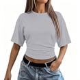 thumbnail image 1 of GZWYHT Crop Summer Tops Batwing Short Sleeve Ruched Waist Slim Fitted Basic Tees Going Out T Shirts Fashion Workout Summer Clothes Gray S, 1 of 7