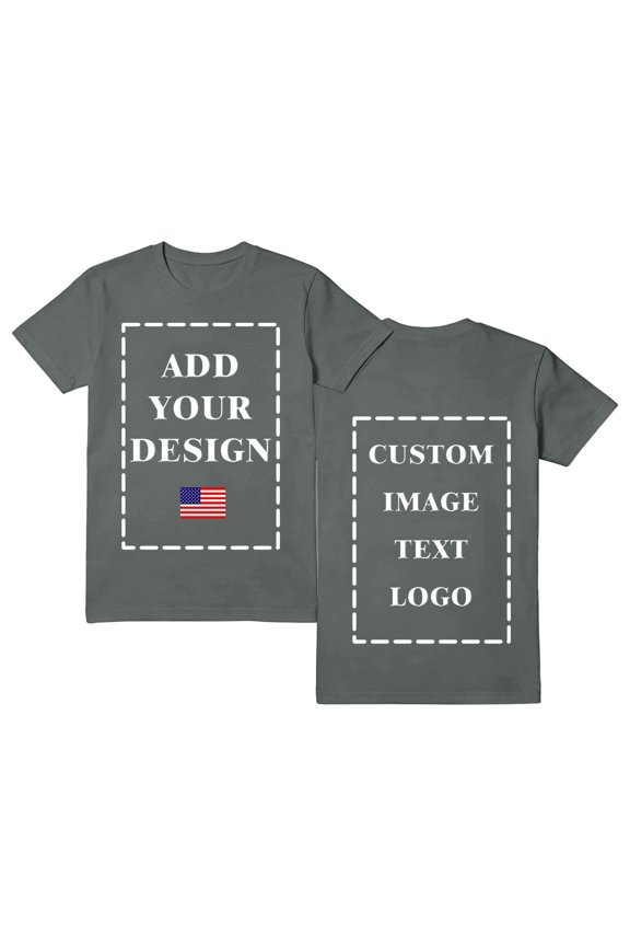 Custom Photo T-Shirts for Men Design Your Own Personalized Shirt on Front&Back Cotton Tess Customizable Text And Image Gray L