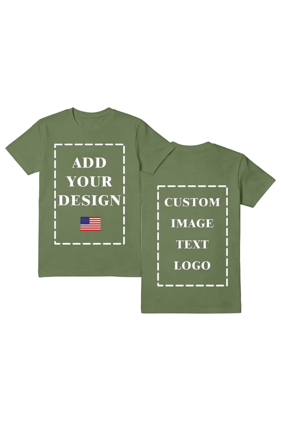 Custom Photo T-Shirts for Men Design Your Own Personalized Shirt on Front&Back Cotton Tess Customizable Text And Image Green XS