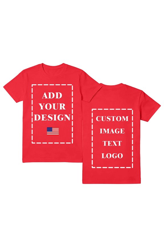 Custom Photo T-Shirts for Men Design Your Own Personalized Shirt on Front&Back Cotton Tess Customizable Text And Image Red L