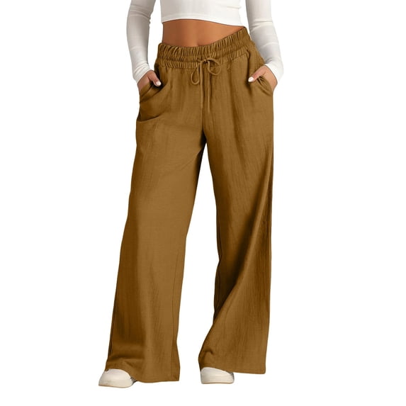 GZWYHT ,Drawstring Elastic Waist For 29"/31" Flowy Travel Wide Leg Yoga Pants Solid Color Summer Casual Wide Leg Pant Baggy Lounge Pants,Brown 3XL