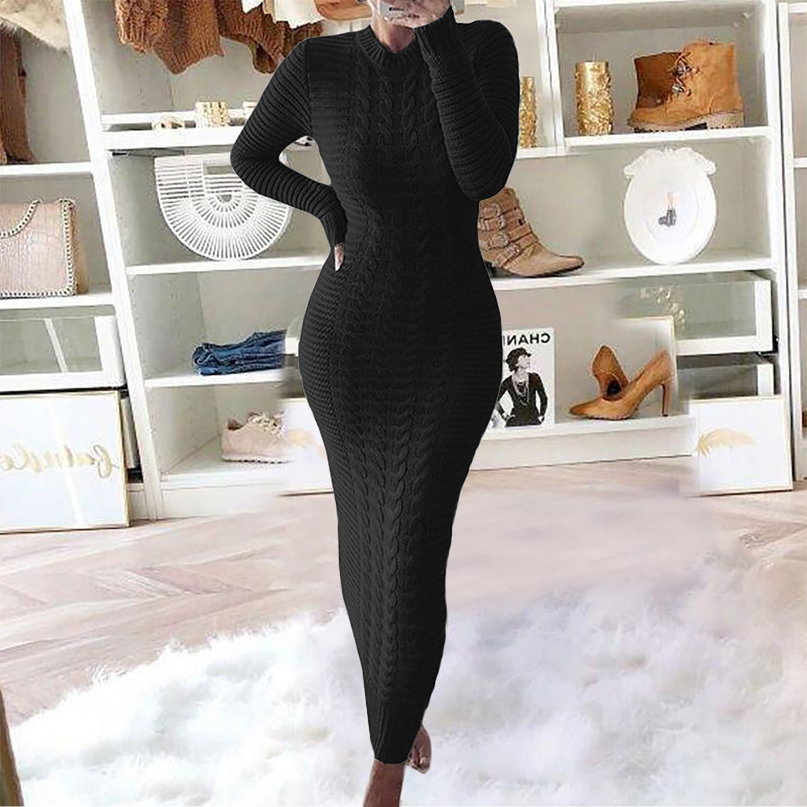 JUEMI long sleeve knit dress ニットドレス ブラック Long-Sleeve Jersey Dress – La Garçonne