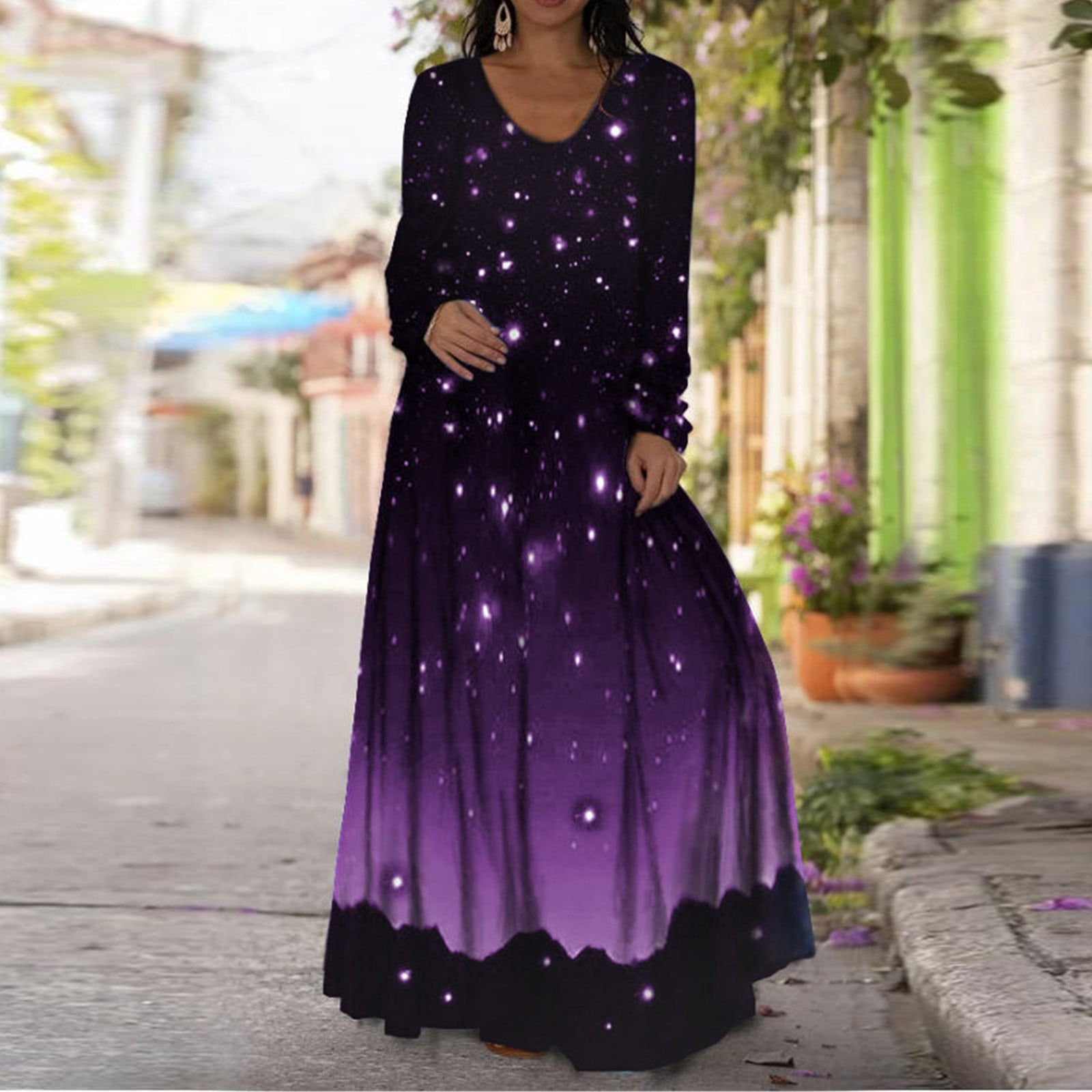 GZWYHT Dresses for Women 2024,Maxi Dresses Womens Long Sleeve Print ...