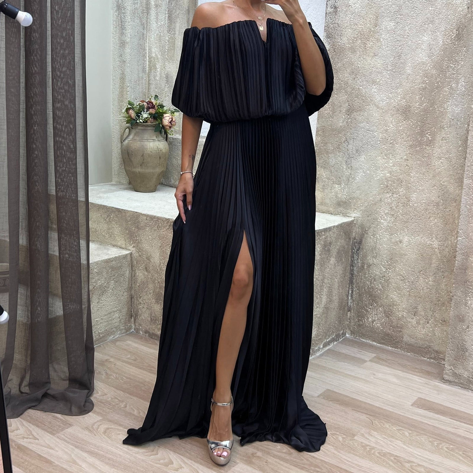 GZWYHT Dresses for Women 2024,Prom Dresses Women's Solid Color Strapless Accordion Pleated One