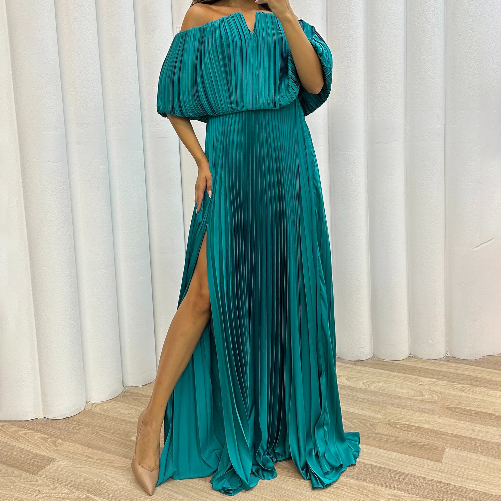 GZWYHT Dresses for Women 2024,Prom Dresses Women's Solid Color Strapless Accordion Pleated One