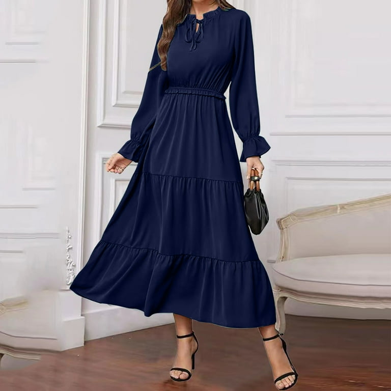 Maxi dress blue linen dress woman's long sleeve dress custom made long dress (890) Maxi dress blue linen dress woman's long sleeve dress custom made long dress (890)