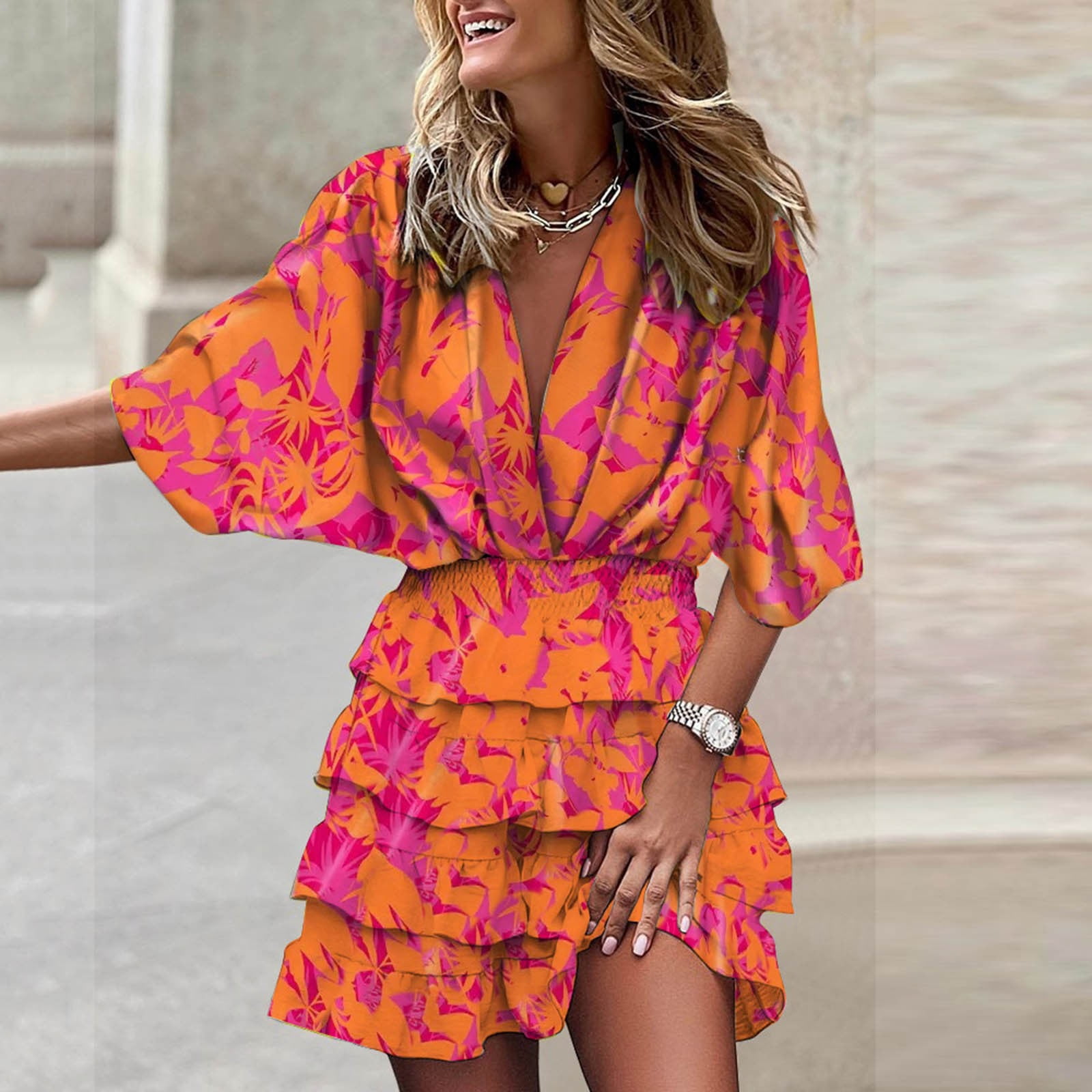 GZWYHT Dresses for Women 2025,Midi Dresses Ladies Spring Summer Sleeve ...