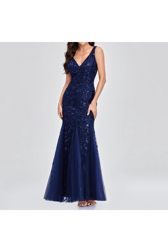 Dresses for Women 2025,Prom Dresses Fishtail Evening Dresses Embroidered Wedding Bridesmaid Evening Bandage Prom Ball Gowns Formal Dresses,Graduation Dress,Navy Dress,Party Dresses M