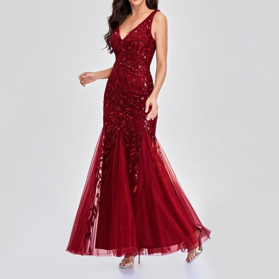 GZWYHT Dresses for Women 2025,Prom Dresses Fishtail Evening Dresses Embroidered Wedding Bridesmaid Evening Bandage Prom Ball Gowns Formal Dresses,Graduation Dress,Red Dress,Party Dresses S