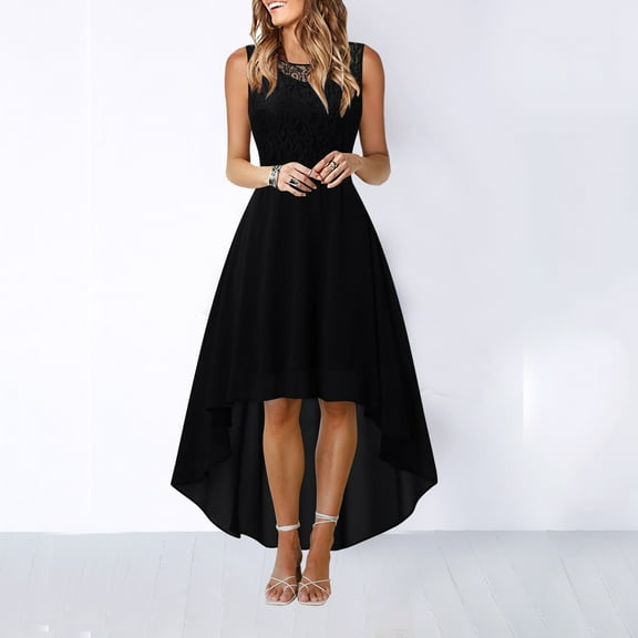 GZWYHT Dresses for Women 2025,Prom Dresses Lace Dress Bow Belt Elegant Irregular Length Dress Chiffon Dress Bridesmaid Cocktail Party Dress Formal Dresses,Graduation Dress,Black Dress,Flowy Dresses L