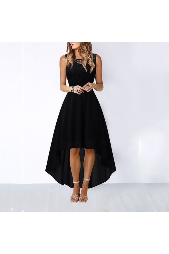 Dresses for Women 2025,Prom Dresses Lace Dress Bow Belt Elegant Irregular Length Dress Chiffon Dress Bridesmaid Cocktail Party Dress Formal Dresses,Graduation Dress,Black Dress,Flowy Dresses L