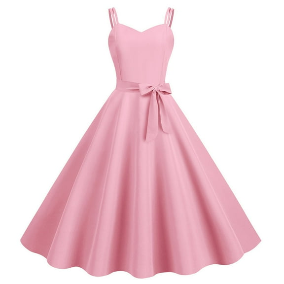 GZWYHT Dresses for Women 2025,Prom Dresses Women Casual Sleeveless 1950s Housewife Evening Party Prom Dress Womens Dresses Formal Dresses,Midi Dresses,Pink Dress,Graduation Dress S