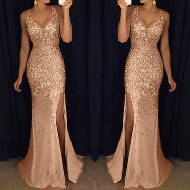 GZWYHT Dresses for Women 2025,Prom Dresses Women Sequin Prom Party Ball Gown Sexy Gold Evening Bridesmaid V Neck Long Dress Formal Dresses,Sequin Dress,Gold Dress,Party Dresses L