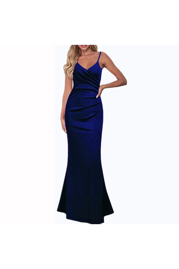 Dresses for Women 2025,Prom Dresses Women's solid color slim show Suspender large swing long dress gown skirt Formal Dresses,Graduation Dress,Blue Dress,Flowy Dresses 2XL