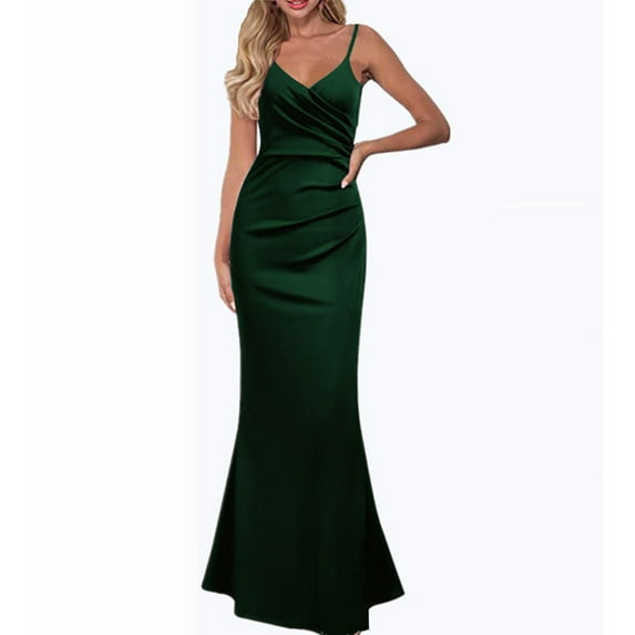 GZWYHT Dresses for Women 2025,Prom Dresses Women's solid color slim show Suspender large swing long dress gown skirt Formal Dresses,Graduation Dress,Green Dress,Flowy Dresses L
