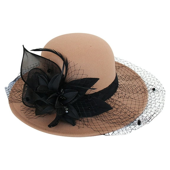 GZWYHT Fascinators Hats For Women,Flower Wide Brim Sun Hat Clip Tea Party Headwear Summer Ruffles Cap Bridal Wedding Church Dress Hat Sun Cap Tea Party Wedding Hat